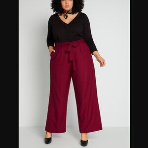 NWT Modcloth Savannah Belted Tie Waist Trouser Pants Size 12 Red Wine